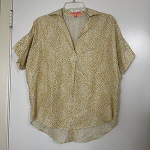 Vilagallo Back Button Short Sleeved Cotton Leopard Print Blouse Size 38/ Small